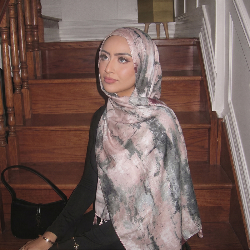 Women'S Accessories For Neck - Inktschildering Print Tassel Edge Hijab Ademende