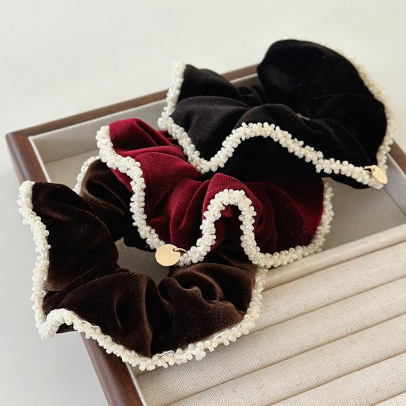 Women'S Accessories Flannels - Charm Vrouwen Donkerrood Fluwelen Flanel Scrunchies