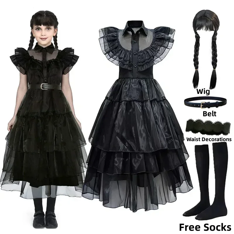 Women'S Accessories Clothing - Zwarte heksenprinsesjurk voor meisjes Cosplayjurk Halloweenfeestdanskleding