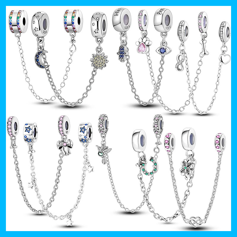 Women Accessories Pandora - Verzilverde regenboog maan veiligheidsketting bedels passen