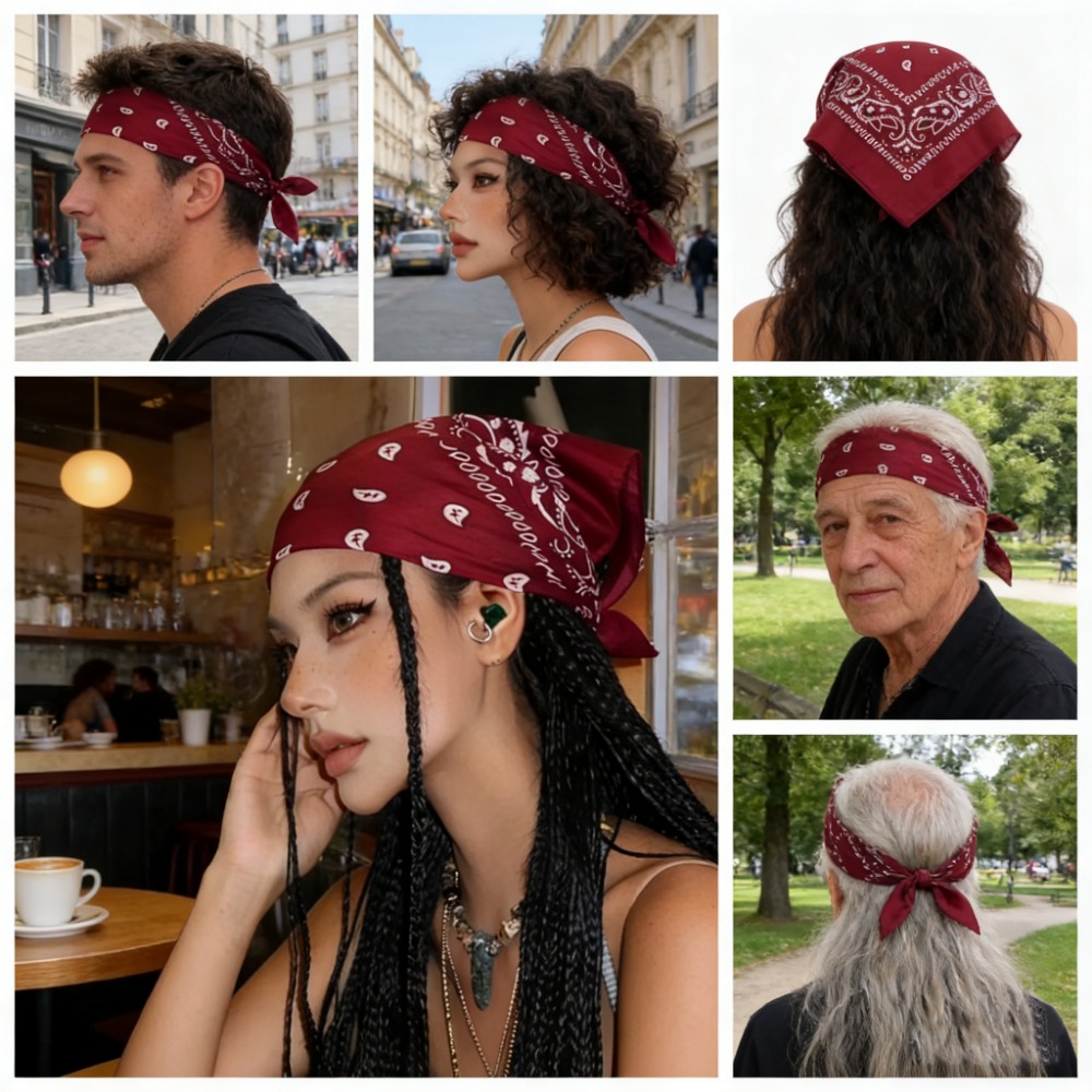 Women'S Accessories Go Outdoors - Retro wijnrode vierkante bandana sjaal hiphop